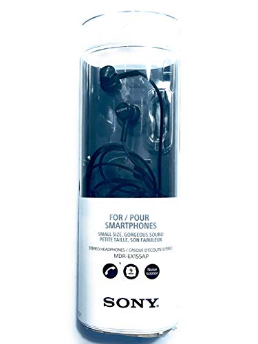 Sony MDREX155AP in-Ear Earbud Headphones with mic for Phone Call, Black - size: 1 Count