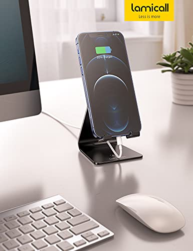 Lamicall Aluminum Cell Phone Stand, Adjustable Desk Phone Holder for iPhone - color: Black