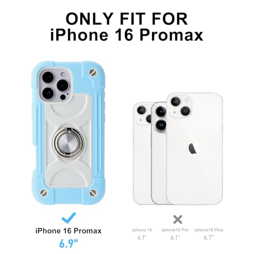 MARKILL Compatible with iPhone 16 Pro Max Case 6.9 Inch with Ring Stand, Heavy-Duty Military Grade Shockproof Phone Kids Cover for iPhone 16 Pro Max - color: Ice Blue, size: iPhone 16 Pro Max 6.9