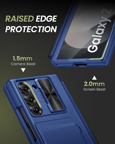 for Samsung Galaxy Z Fold 6 Case, Card Holder & S Pen Holder, Blue - color: Blue-P