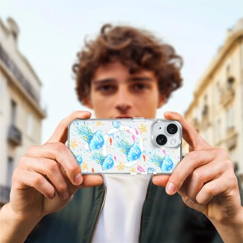VisEnt Clear Case for iPhone 15, Magnetic Phone Case, Transparent Slim Cover, Military Grade Protection, Shockproof, Anti-Yellowing, Scratch Resistant, Blue Jellyfish Ocean - color: Blue Jellyfish Ocean, size: Iphone 15