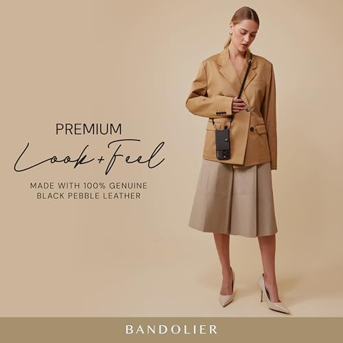 Bandolier Mila Leather Crossbody MagSafe Phone Case iPhone 16 Pro- Black/G | Crossbody leather phone case. Built-in card-holder. Adjustable & removable strap. MagSafe Design. Phone drop protection. - color: Black/Gold, size: iPhone 16 Pro