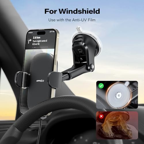 APPS2Car 15W Wireless Charger Car Mount, Suction Cup Dashboard Holder - color: Black_Wireless Charger