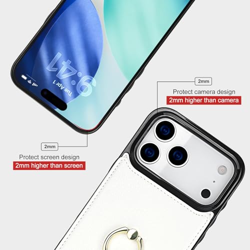 Folosu for iPhone 17 Pro Max Case Wallet,Finger Ring Holder Cover White - color: White