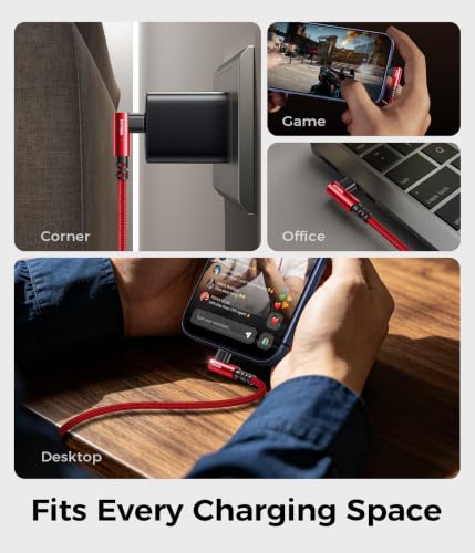 90 Degree USB to USB C Cable 2Pack 10FT Durable Braided USB to USB C Cable - color: Red, size: 10FT, style: USB A to USB C