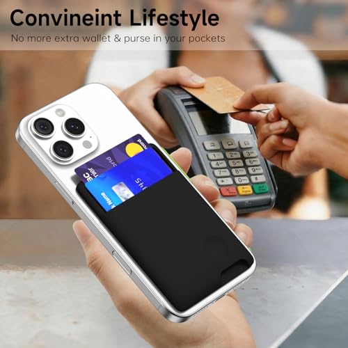 oakxco Phone Wallet Stick On, Secure Phone Card Holder Silicone, Adhesive Pocket Sleeve ID Credit Card, Slim Thin Card Case for Men Women Cute, Compatible with Apple iPhone Samsung Pixel, Black - color: Black