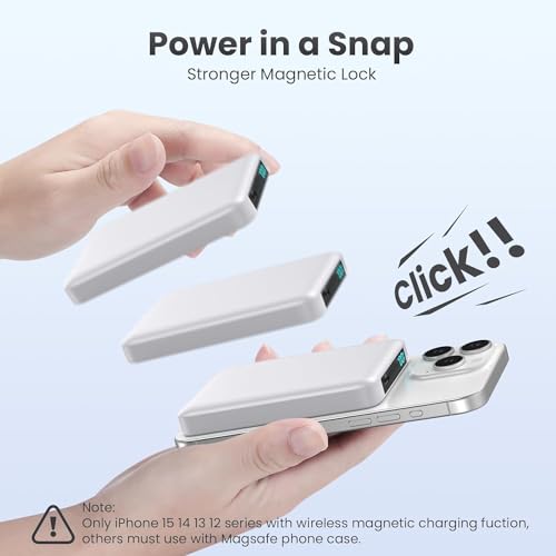 Magnetic Portable Charger 10800mah for Magsafe Battery Pack, Wireless Power Bank with USB C in&out PD Fast Charging,Travel Essential Phone Battery Charger For iPhone 17/16/15/14/13/12 Series-White - color: White
