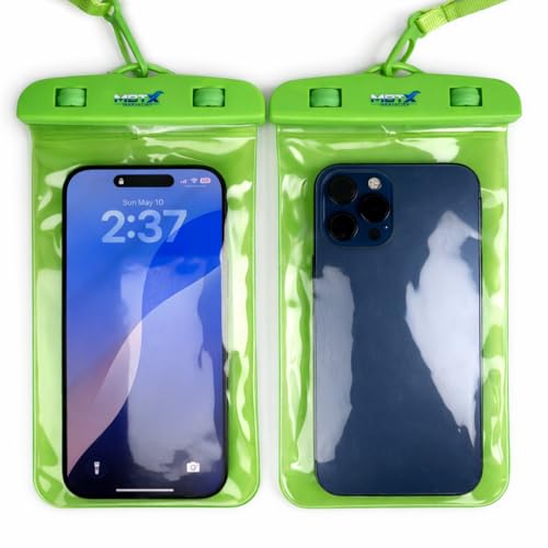 2-Pack Waterproof Phone Pouch, Green | IPX8 Certified, Touchscreen Friendly, Fits Up to 6 Inch Phones, Swimming Beach Diving, Universal Dry Bag - color: Green