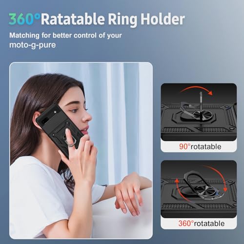 Vinve for Google Pixel 6 Pro Case with Slide Lens Cover, Military Grade Drop Protection, Magnetic Rotated Ring Holder Kickstand Protective Phone Case (Black) - color: Black ,Military Grade 2nd gen.