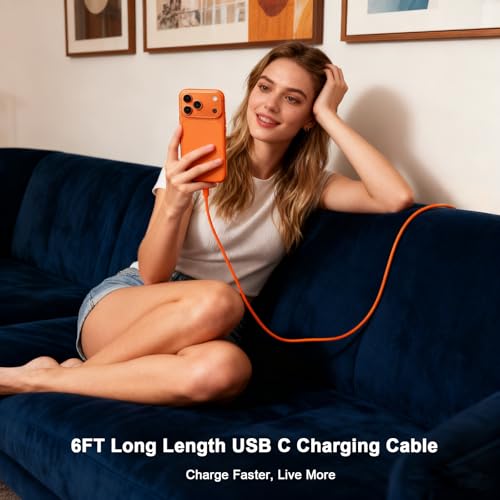 iPhone 17 16 15 Charger Fast Charging 6FT, 20W USB C Charger Block & Cable - color: Orange