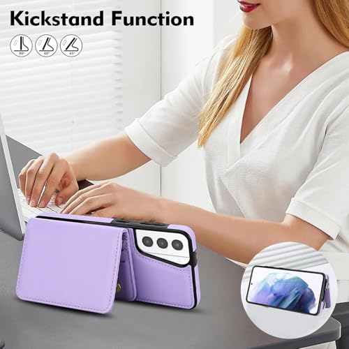Phone Case for Samsung Galaxy S21 Plus S21+ 5G Wallet Cell Cover with Tempered Glass Screen Protector Wrist Crossbody Strap RFID Blocking Card Holder Slot S21+5G S21plus 21S + S 21 21+ G5 Women Purple - color: Purple