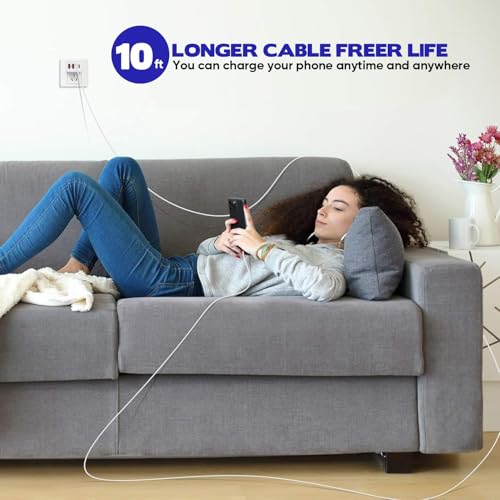 10FT iPhone 17 16 15 Pro Charger,2Pack 10Foot USB C to C Woven Cable Cord 40W USB C Apple Charger 4 Port PD&AC Charge Block Fast Charging for iPhone 17 Air/17 16 15 Pro Max/16e/16 Plus/15/15 Pro/iPad - size: 10FT
