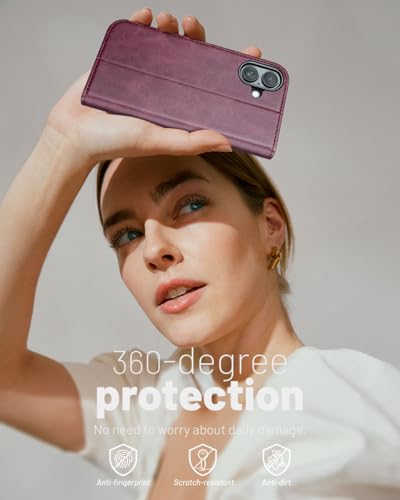 OCASE for iPhone 17 Wallet Case, Card Holder, Mulberry | RFID Blocking, Kickstand, Magnetic Closure, PU Leather Flip Folio, Shockproof TPU Shell, Protective Phone Cover (6.3") 2025 - color: Mulberry