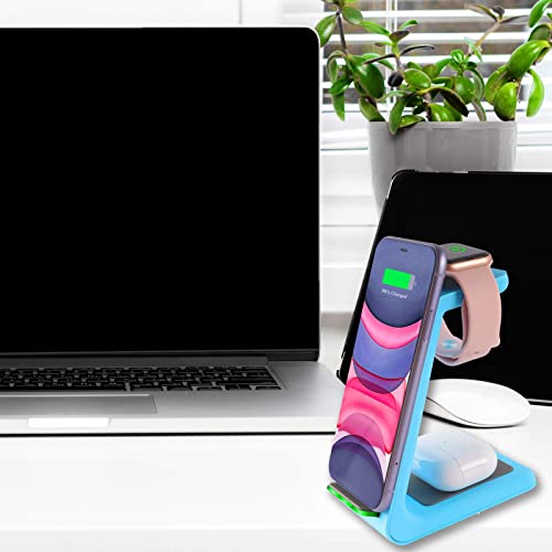 Wireless Charger Stand,YOCUNKER 3 in 1 Qi Fast Wireless Charging Station Dock for Apple Watch7/SE/6/5/4/3/2, Airpods Pro/3/2, iPhone 14/13/13 Pro/13 Pro Max/12/12 Pro/12 Pro Max/11/X/XR/XS Max (Blue) - color: Blue