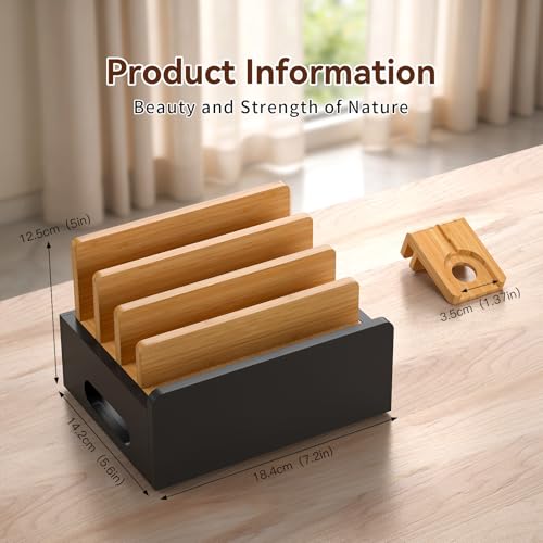 Pezin & Hulin Bamboo Charging Station with USB Charger&Cables-Natural+Black - color: Natural + Black(With Charger)