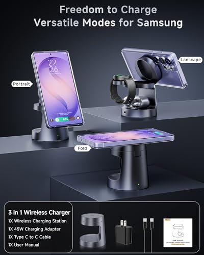 Qi2.2 25W 3-in-1 Magnetic Wireless Charger for Samsung, Compact & Foldable