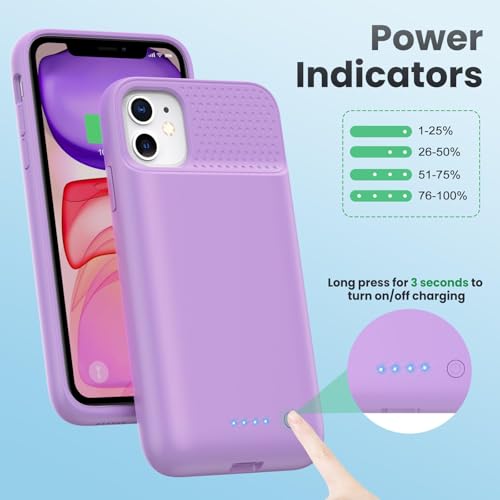 Battery Case for iPhone 11/XR, 7500mAh Ultra-Slim Portable Charging Case Rechargeable Protective Battery Pack for iPhone 11 and iPhone XR External Charger Case 6.1 Inch-Purple - color: Purple
