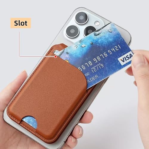 Magnetic Wallet for Mag-Safe with Adjustable Stand, 5 Card Holder, RFID Blocking,Upgraded Leather Card Holder Wallets Compatible with iPhone 17 16 15 14 13 12 Series - color: brown folding support
