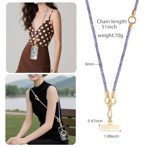 Crystal Phone Lanyard Crossbody Adjustable Rhinestone Anti-Theft Phone Strap Crossbody Cell Phone Neck Strap for Women - color: Violet
