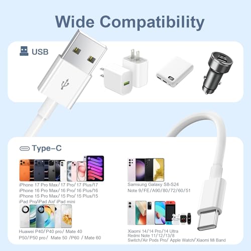USBA to Type C Cable 3FT/1M, 4Pack USB A to USB C Cable - size: 3FT
