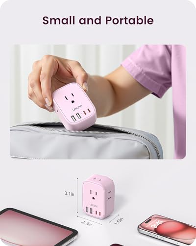 LENCENT Multi Plug Outlet Extender with USB C, Electrical Outlet Expander - color: Pink