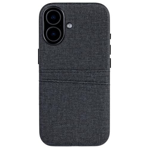 Dockem Card Case for iPhone 17 with Magnetic Mounting Plate, Camera Control Button, Wallet with 2 Holder Slots: M2 Luxe Canvas-Style Synthetic Leather (Charcoal Black) - color: Charcoal black, size: 17