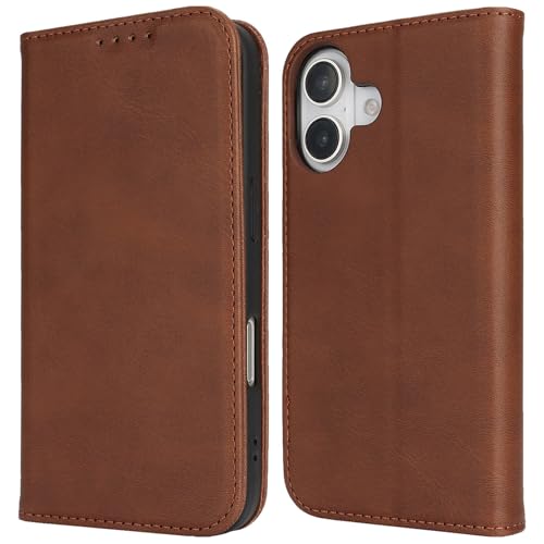 Wallet Case for iPhone 16,Premium PU Leather Flip Folio Case with Card Slot,Stand Holder and Magnetic Closure TPU Shockproof Interior Protective Case,6.1 Inch,Brown | Premium PU Leather, Flip Folio Purse Case, with Card Slot, Stand Holder,Magnetic Closure