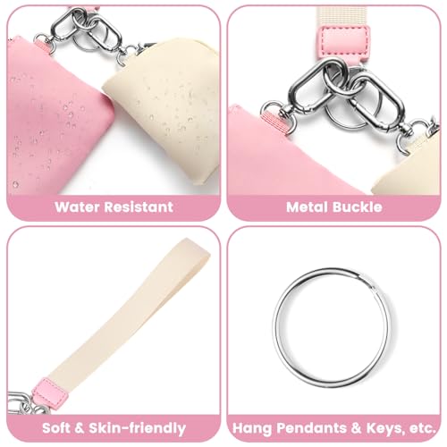 Mini Zip Around Wristlet Wallet, Dual Pouch Keychain Coin Purse for Women | Phone wallet design, detachable pouches, waterproof nylon, zipper closure, card holder, travel and daily essentials organizer - color: Pink+White