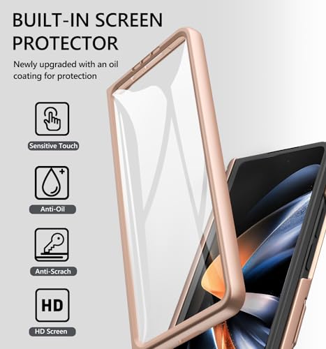 GBEE for Galaxy Z Fold 4 Case with Kickstand & Hinge Protection, Rose Gold - color: Gold