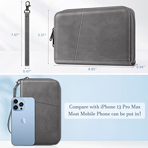 FINTIE Family Passport Holder Wallet Travel Document Organizer Clutch Bag | RFID Blocking Credit Cards Case Cover for Women Men - color: Gray