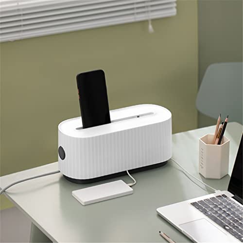 Cable Management Box with Phone Holder Stand Power Line Socket Strip Cover Charger Adapter Wires Hider Desktop Cord Organizer - color: Blue