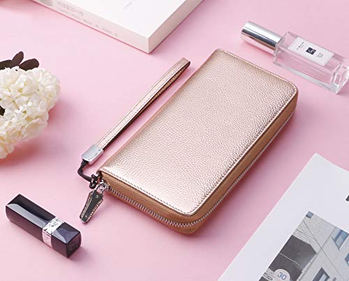 Small Compact Women Wallet RFID Blocking Genuine Leather Bifold Purse with ID Windows - color: 1- Pebbled Champagne Gold, size: One Size