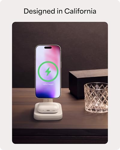 Mophie 2-in-1 Wireless Charging Stand - Qi2-Certified, MagSafe Charger for iPhone & AirPods – Fast Charging Station with Adjustable Phone Stand & Cable Management – Up to 15W Power - color: White, size: 2-in-1 iPhone/ Apple Airpods Charging Stand