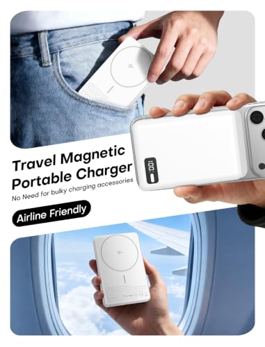 for Magsafe Power Bank Portable Charger 10000mAh Qi2 for iPhone 12-17 - color: White