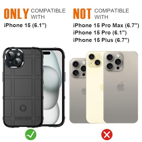 Rugged Shield 8ft Drop Proof TPU Thick Armor Tactical Protective Case Compatible with iPhone 15 (6.1 inches) - Dark Black - color: Dark Black, size: iPhone 15