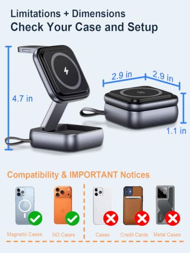 Wireless Charging Station for Apple Devices,Magnetic Travel Charger
