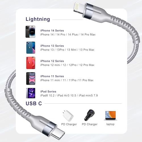Exeric 3Pack 3FT Nylon Braided USB C to Lightning Cable, Fast Charger