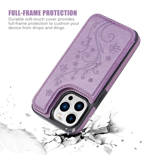 Wallet Case for iPhone 15 pro max, Slim Protective case with Card Holder,Premium PU Leather Kickstand Card Slots Case with Double Magnetic Clasp for iPhone 15 promax(6.7")-Purple Butterfly - color: Purple