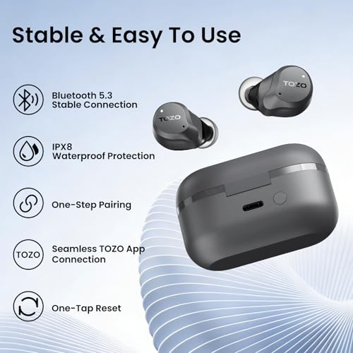 TOZO NC9 Hybrid Active Noise Cancelling Wireless Earbuds, 60H, LED Display - color: Gray