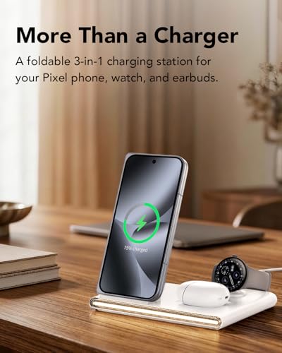 3 in 1 Wireless Foldable Charging Station for Google Pixel Watch 5 4 - color: White