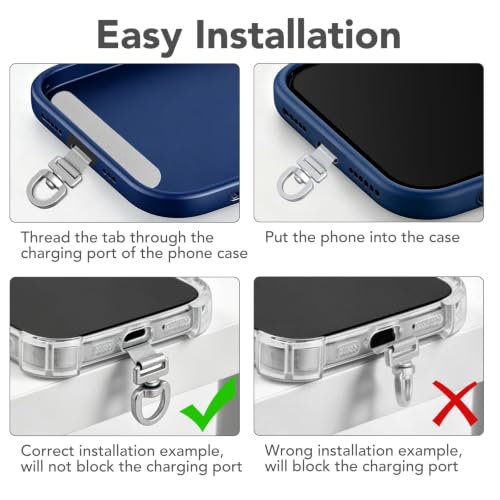 (4-Pack) 360° Rotating Stainless Steel Phone Tether Tab, Universal for Phones, Fit Wristbands, Necklaces & Crossbody Straps (Combination-A) - color: Combination-a