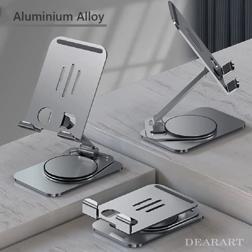 DEARART Cell Phone Stand 360° Adjustable Phone Stand for Desk, Grey Foldable Phone Holder Fully Carried Easily, Compatible Phone/Pad/Tablet etc. - color: Grey