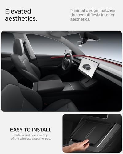 Spigen Wireless Charging Pad Cover for Tesla Model Y Juniper/YL - Black - color: Black