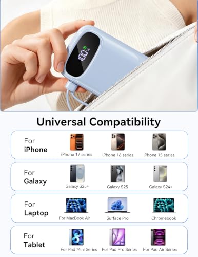 RETMSR Portable Charger 20000mAh 45W USB C Fast Charging, Built-in Cable - color: Sky Blue