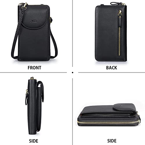S-ZONE Small Crossbody Bags for Women Phone Purse RFID Blocking Wallet | Card Slots, Vegan Leather, Anti-theft, Multi Pockets, Detachable Adjustable Strap, Travel Eveyday Outing - color: A-black