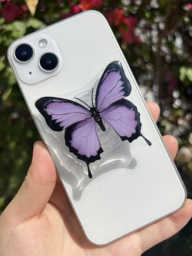 Butterfly Mobile Phone Grip, Clear Cell Phone Stand,Cell Phone Charms Accessory, Collapsible Handle Grip Holder for Kindle - color: Purple