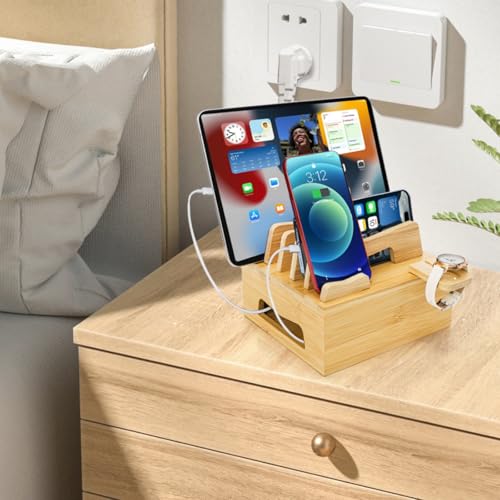 Bamboo Charging Station for Multi Devices, No USB Charger and Cables