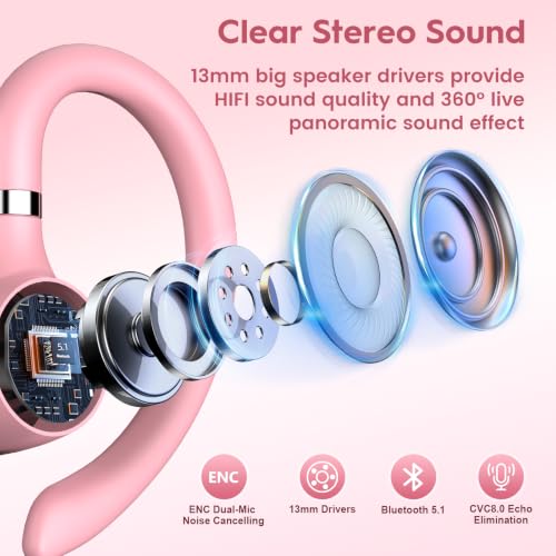 Bluetooth Headset 72H Work Single-Ear Wireless Earpiece for Cell Phone Call - color: Pink+gray