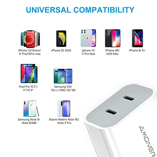 USB C Charger, Amoner 2Pack Type C Fast Charger, Dual Port 25W PD Fast USB C iPhone Wall Charger Compatible with iPhone 16/16 Pro/15/14/13/12/11/SE/XS, Galaxy, Pixel 4/3 and More