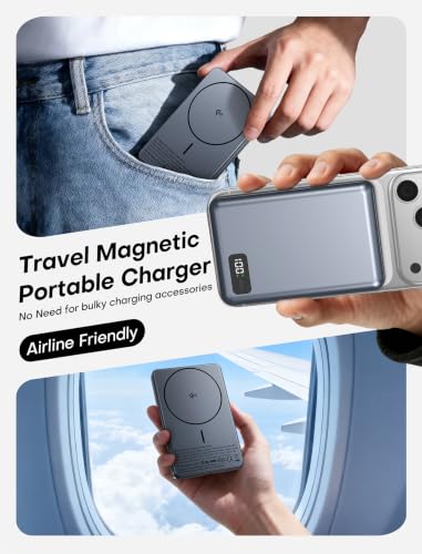 for Magsafe Power Bank Portable Charger 10000mAh Qi2 for iPhone 12-17 - color: Grey